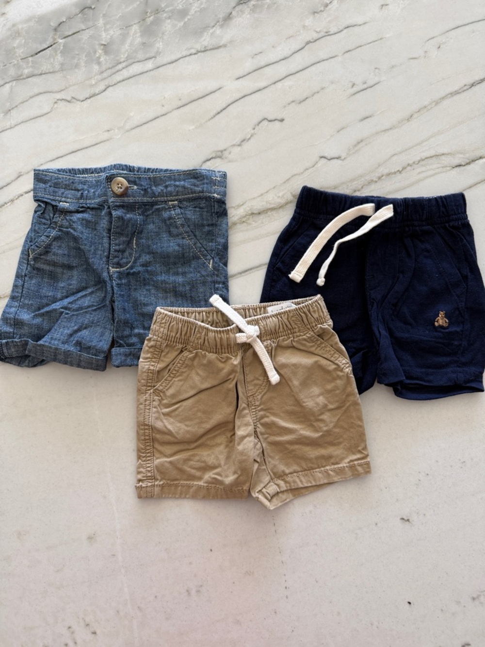 3 Pairs Baby Boy Shorts - Chambray, Navy, Khaki